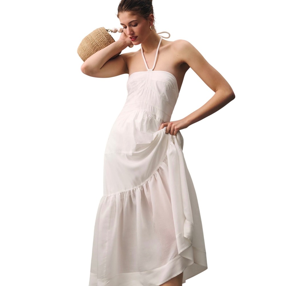 Mare x Anthropologie White Tiered Halter Maxi‎ Dress XXS Boho Coastal Cowgirl